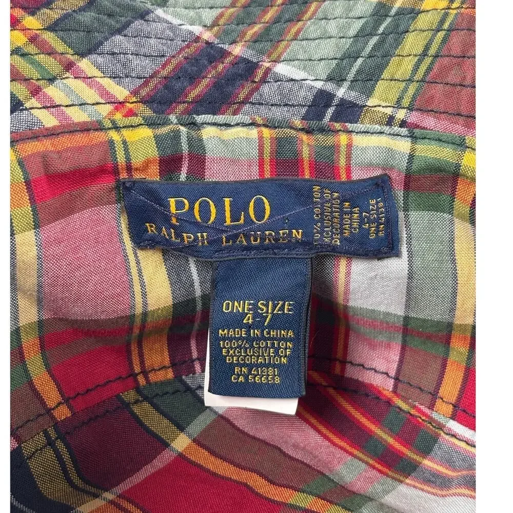Polo Ralph Lauren Kid's Bucket Hat - Navy Blue W/ Plaid Interior - Size 4-7